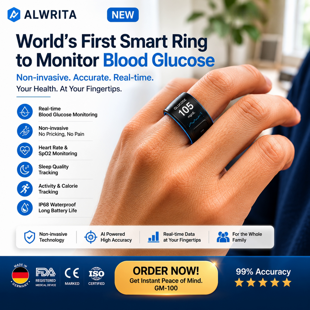🎉 75% OFF Launch Offer🏆AuraNova™ G1 Non-Invasive Smart Ring